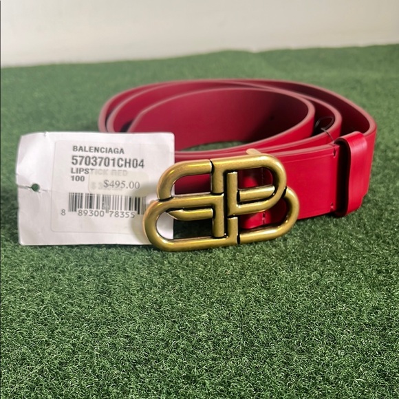 Balenciaga Red Belt with Gold Buckle - Picture 1 of 10